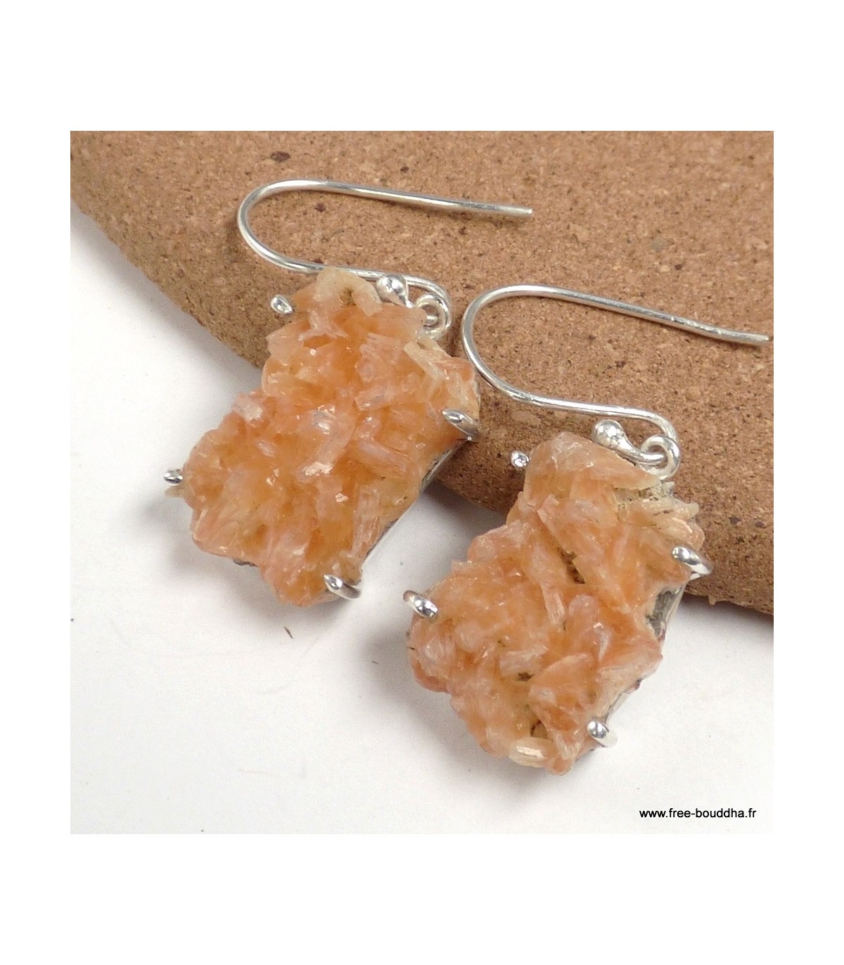 Boucles d'oreilles argent heulandite brute KC66.2 bijou minéral