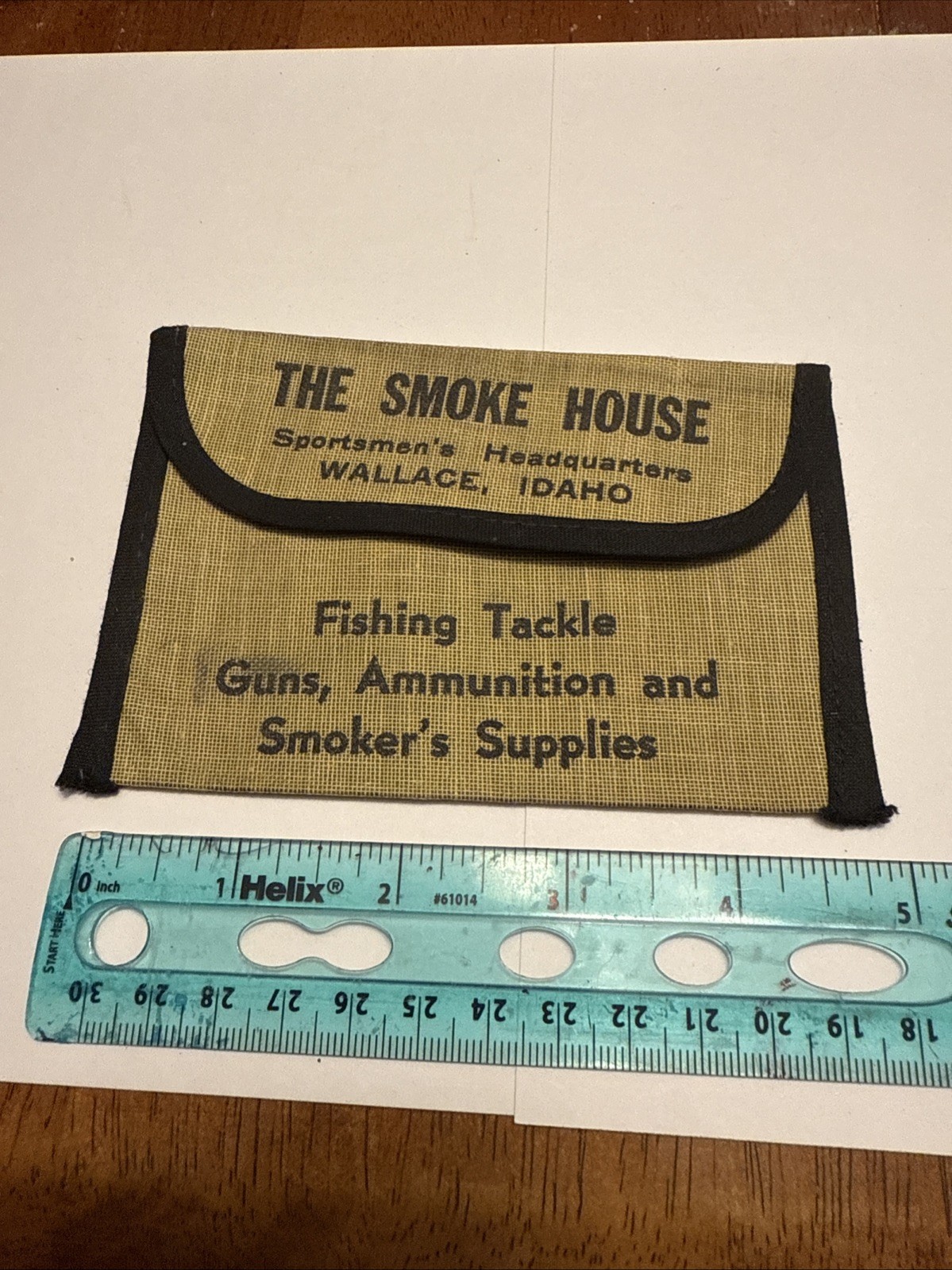 VINTAGE ADVERTISING Tobacco Pouch Empty Smoke House Wallace Idaho Fishing Ammo