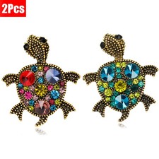2P Vintage Multicolor Turtle Brooches Cute Animal Lapel Pins Unisex Jewelry Gift