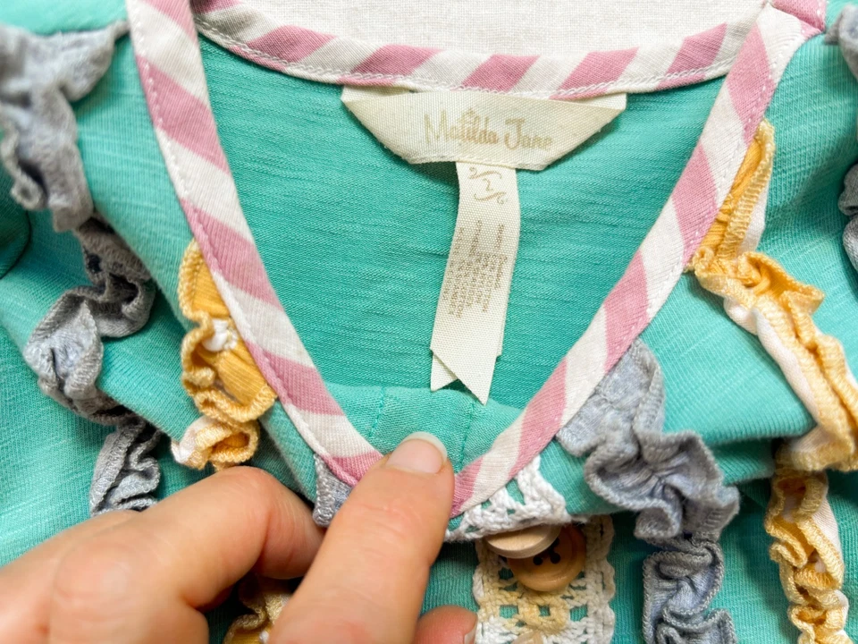 Vestido Matilda Jane talla 2 2T con volantes en capas Aqua y amarillo floral lunares Foto 2 de 4