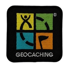 Geocaching Logo Patch 4 Color On Black Iron-On Groundspeak New