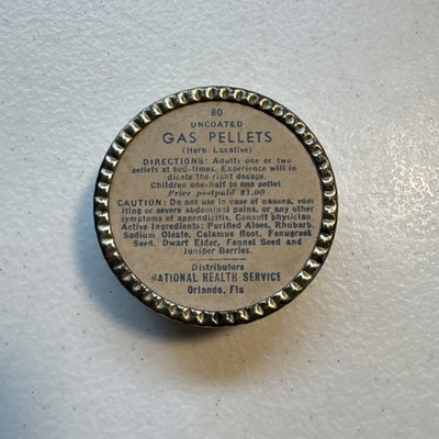 Vintage National Health Service Orlando, FL Gas Pellets Herb Laxatives Empty Tin