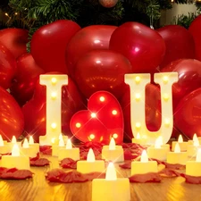 I Love U Light Up Letters Proposal Decorations, I Love U Sign with 24Pcs Flamele