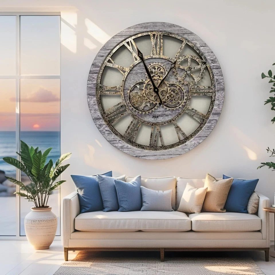 The Gears Reloj AMERICA LINE RELOJ DE PARED REDONDO 24 PULGADAS GRIS PLATA Foto 3 de 4