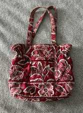 Retired Rosy Posie Vera Bradley Tote Bag Red Pink Paisley, Snap, Inner Pockets