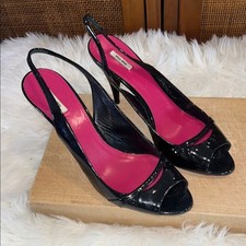 Miu Miu Peep Toe Patent Leather Slingback Heels