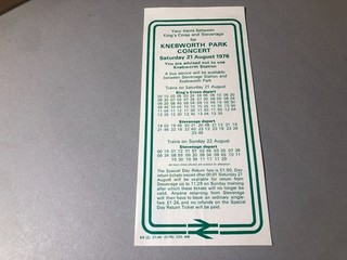 British Rail special timetable KNEBWORTH 1976 Rolling Stones Lynyrd Skynyrd 10cc
