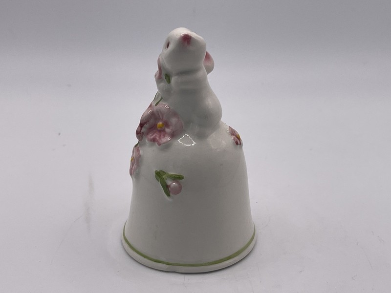 1984 AVON Porcelain Bunny Rabbit Bell with Pink Flowers ~ Weiss Brazil Vintage!