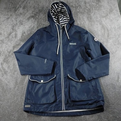 Regatta Jacket Womens UK 14 Blue Hooded Striped Lining