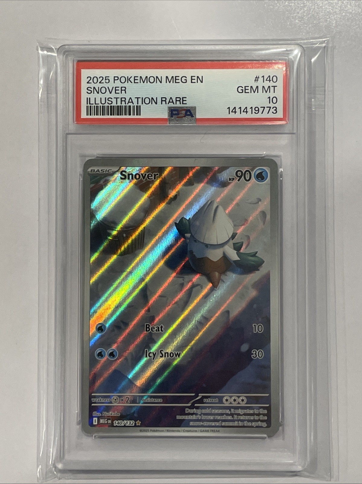 PSA 10 Pokemon TCG Snover 140/132 Me01: Mega Evolution Holo Card