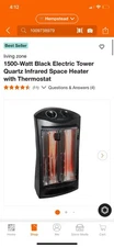 living zone 1500-Watt Black Electric Tower Quartz Infrared Space Heater