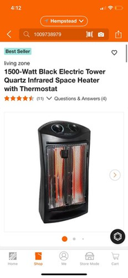 #ad living zone 1500 Watt Black Electric Tower Quartz Infrared Space Heater $35.00