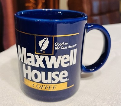 Maxwell House Coffee Mug Cup Good to the Last Drop Cobalt Blue Tea JAPAN VTG
