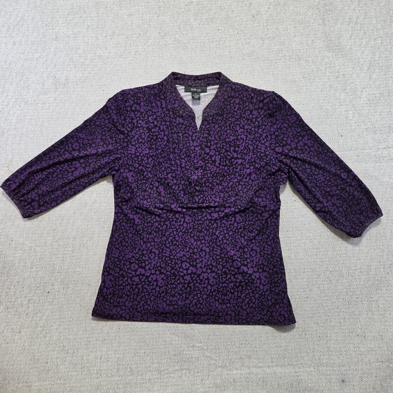 Style & Co. Purple Animal Print Blouse Top Womens PL Casual 3/4 Sleeve Stretch