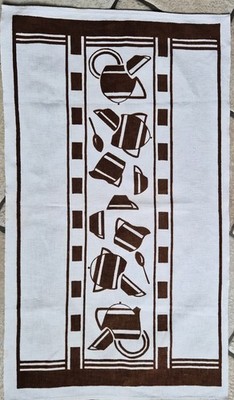 Vintage STARTEX Kitchen Dish Tea Towel Art Deco Design Brown and White.