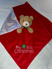 Little Me Bear Red My First Christmas Lovey Security Blanket Satin Back