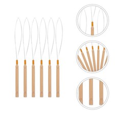 6Pcs Micro Ring Hair Extension Needle Wooden Handle Loop Crochet Threader Tool