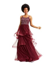 SPEECHLESS Womens Burgundy Spaghetti Strap Full-Length Dress 1