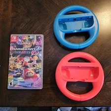 Mario Kart 8 Deluxe For Nintendo Switch, 2017 With 2 Blue/red Wheels! 