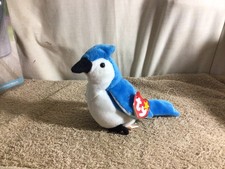 Vtg 1997 ROCKET The Blue Jay TY Beanie Baby With Tags 8" Tall pre-owned