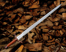 Handmade Damascus Steel Medieval Arming Long Sword Medieval Décor Swords Pouch