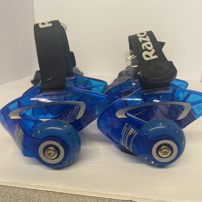 RAZOR JETTS DLX HEEL WHEEL HEELYS ADJUSTABLE STRAP TO SHOE SKATES  BLUE LIGHT UP