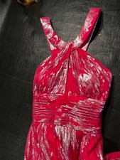 Adrian Mattox silk metallic halter evening gown in vibrant red/pink size 4