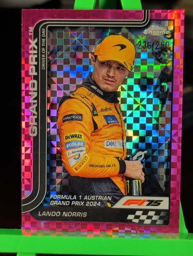 2025 Topps Chrome Formula 1 F1 Lando Norris Pink Checker Flag Refractor #236/250