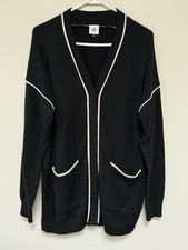 CAbi 5633 Womens Comfort Cardigan V Neck Black Snap Button Front Trim Med