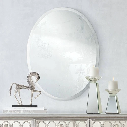 Oval Vanity Accent Wall Mirror Polished Glass Edges Frameless 22" Wide Bathroom - Picture 1 of 3