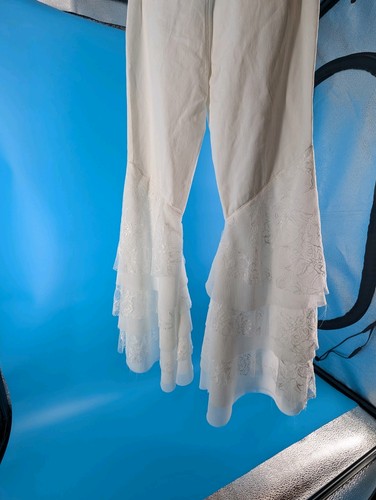 Blue B Denim Jeans White Tiered Lace Flair Small High Waist See Measurements - Picture 17 of 23