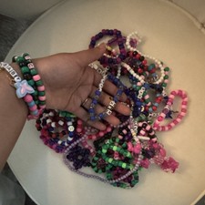 Handmade Colorful Beaded Bracelets Lot with Handcrafted Letter Beads