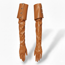 Women's Long Faux Leather Opera Gloves Over Elbow Zipper Cuff Evening Party Prom