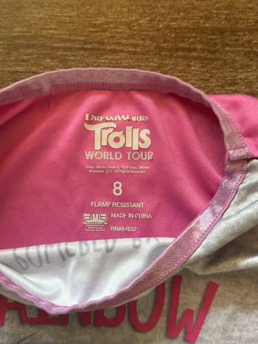 Dream works Trolls World Tour Poppy Girls Pajama Night Gown Pink Size 8 Ruffle - Picture 2 of 8