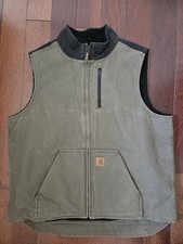 Vintage Two Toned Carhartt Sandstone Duck Canvas Sherpa Lined Vest Men  s XL V33
