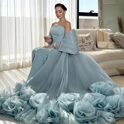 Fashionable Off the Shoulder Evening Dresses 3D Flower Trumpet Pleat  Strapless | eBay