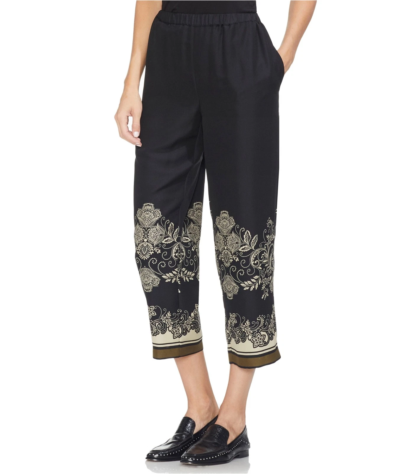 Vince Camuto Womens Ornate Tapered Cropped Capri Casual Pants, richblack, S