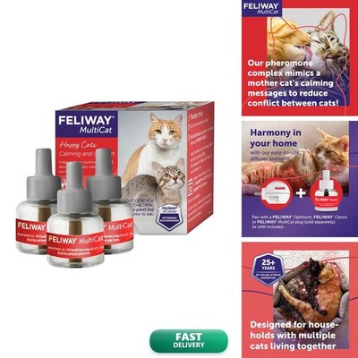 FELIWAY MultiCat 3 x 30 Day Cat Calming Refills Pheromone Diffuser, 3 x 48ml