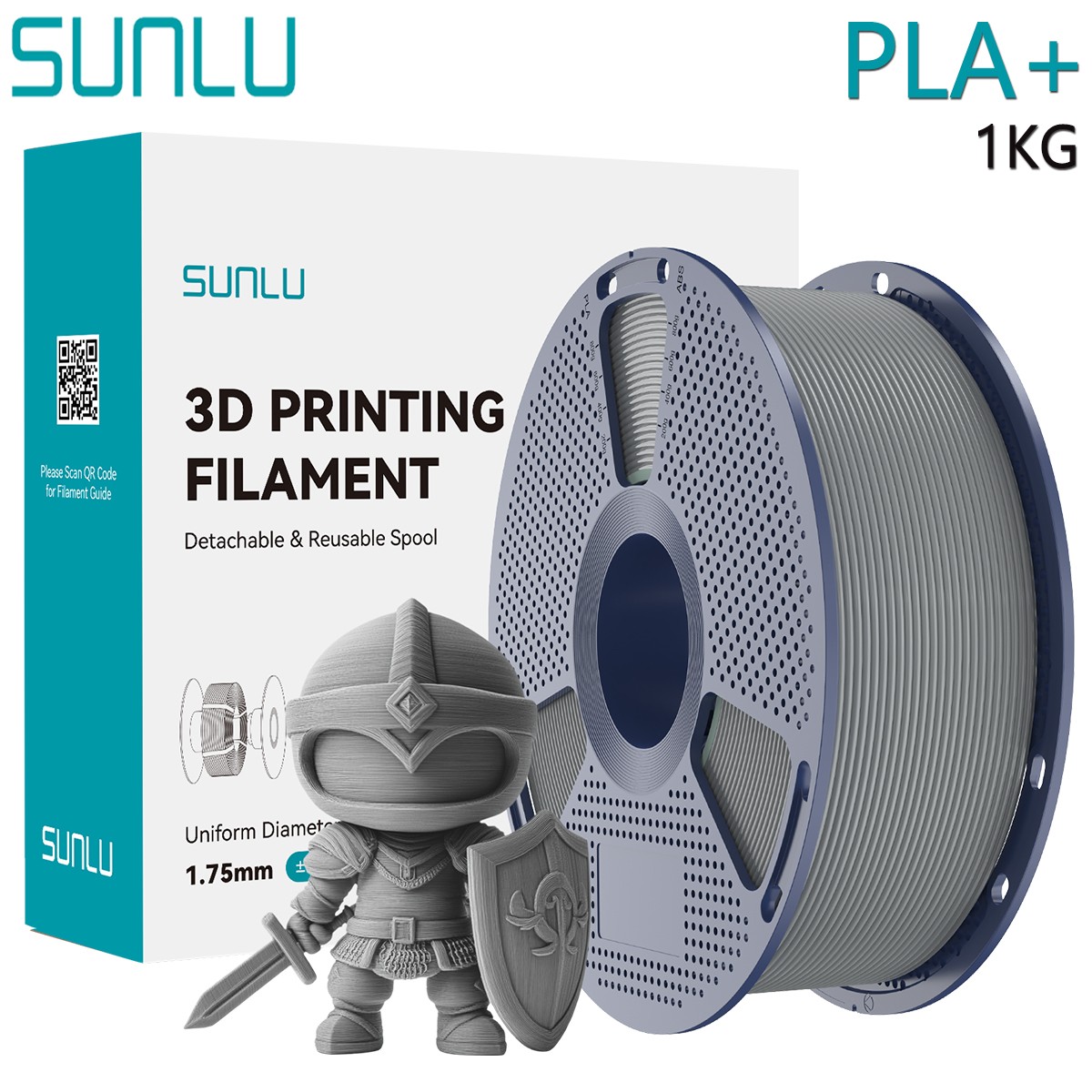 SUNLU Grau PLA+ 3D Drucker Filament 1.75mm PLA+ Grau 1KG +/-0.02mm Keine Blasen