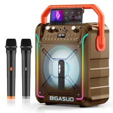 BIGASUO KA220 Black Bluetooth Portable Karaoke Machine w/ 2 Wireless Microphones