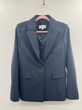 Hobbs Blazer Women's 8 Navy Pinstripe Stretch Lined One-Button Suit Jacket NWOT
