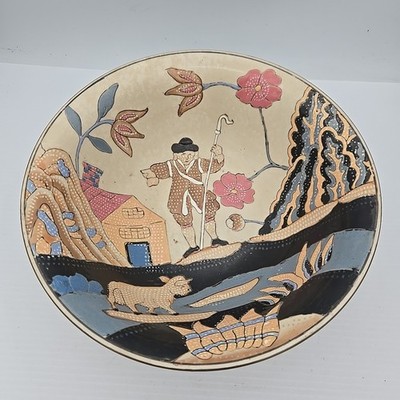 Vintage China Trader Bowl Hand Painted Enamel 9.75'' x 3.75''