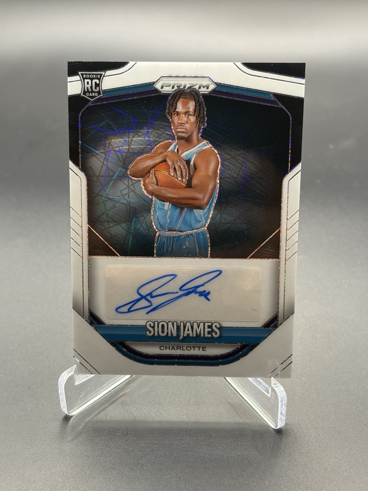 Sion James 2025-26 Panini Prizm Basketball White Lazer Auto /99 Hornets RC