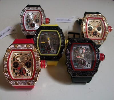 Men's Stones Multicolor Techno Pave Fashion Silicone Band Hip Hop Watch 