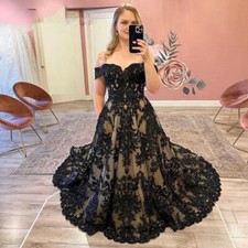 Luxury A-Line Wedding Dresses Black Applique Gothic Sweetheart Bridal Gowns