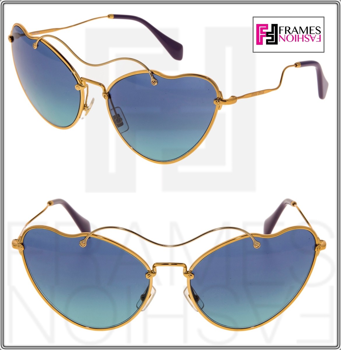 MIU MIU SCENIQUE Butterfly 55R Blue Gold Cat Eye Metal Wave