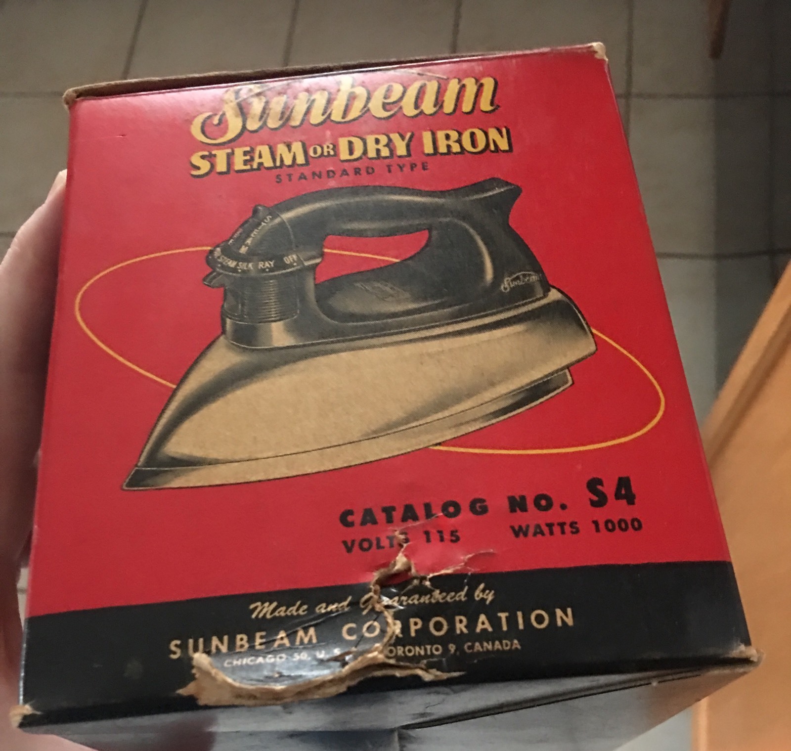 SUNBEAM  STEAM AND DRY IRON  BOX AND PAPERWORK ONLY  S4  ART DECO  MACHINE AGE