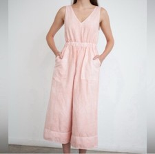 ULLA JOHNSON Zoe Jumpsuit Size 8 Pink Cotton Linen Wide Leg Cropped Boho