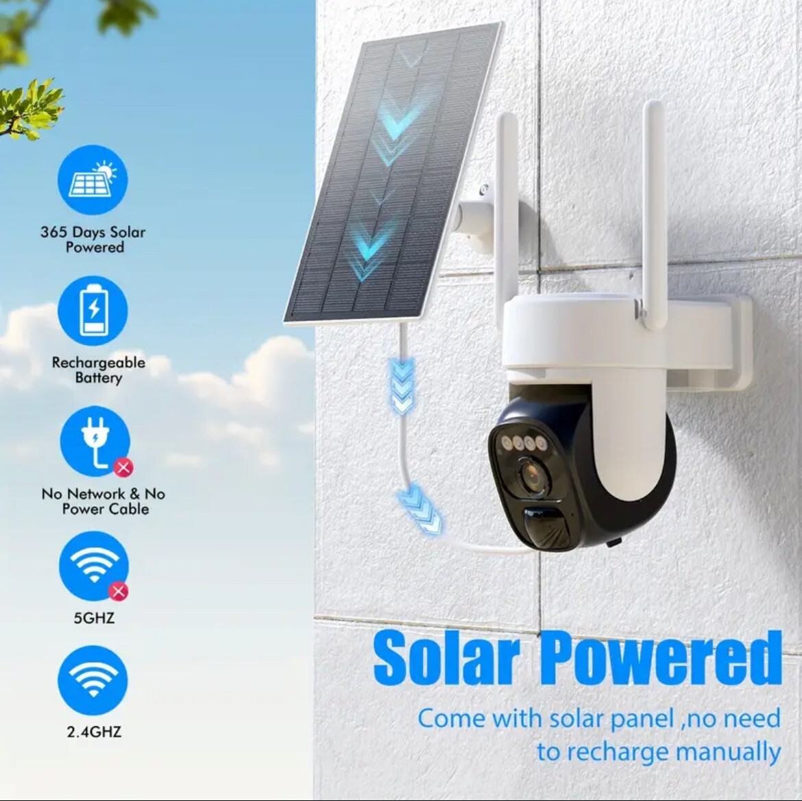 Wireless Outdoor Solar-Powered Pet Camera, 2K 360 Panoramic Tilt Low Power WiFi-image
