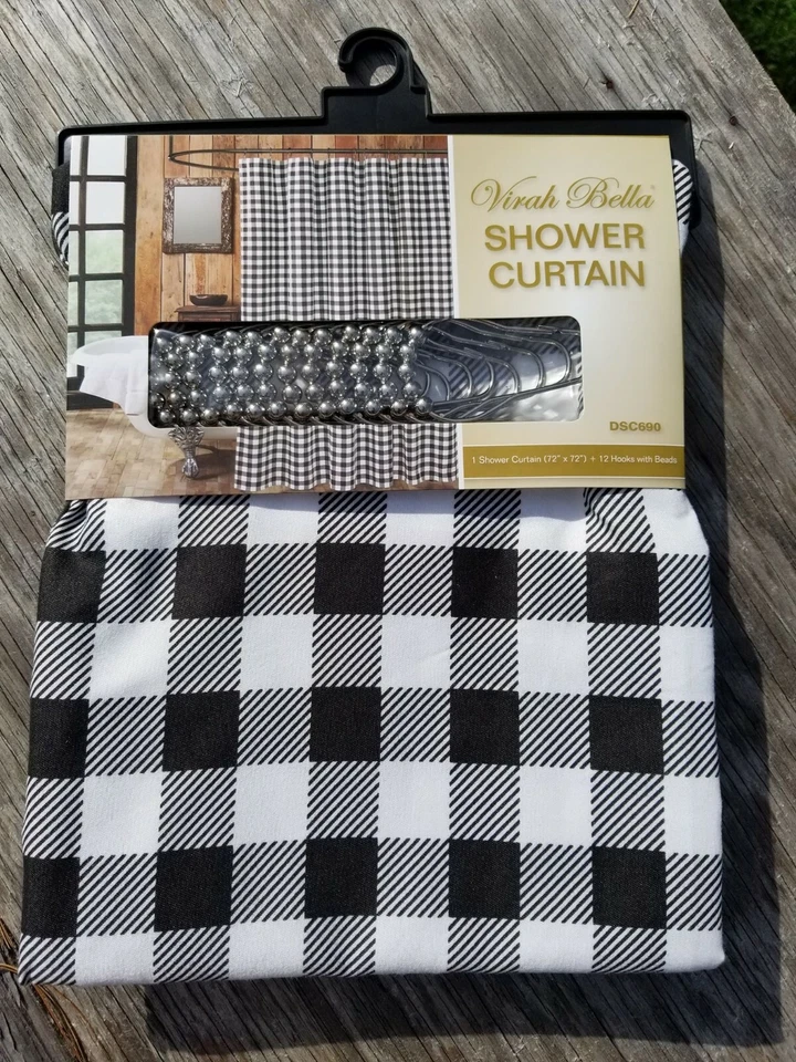 JUEGO DE 13 GANCHOS CORTINA DUCHA BUFFALO PLAID PRIMITIVO NEGRO 72" NASCAR CHECK Foto 2 de 3